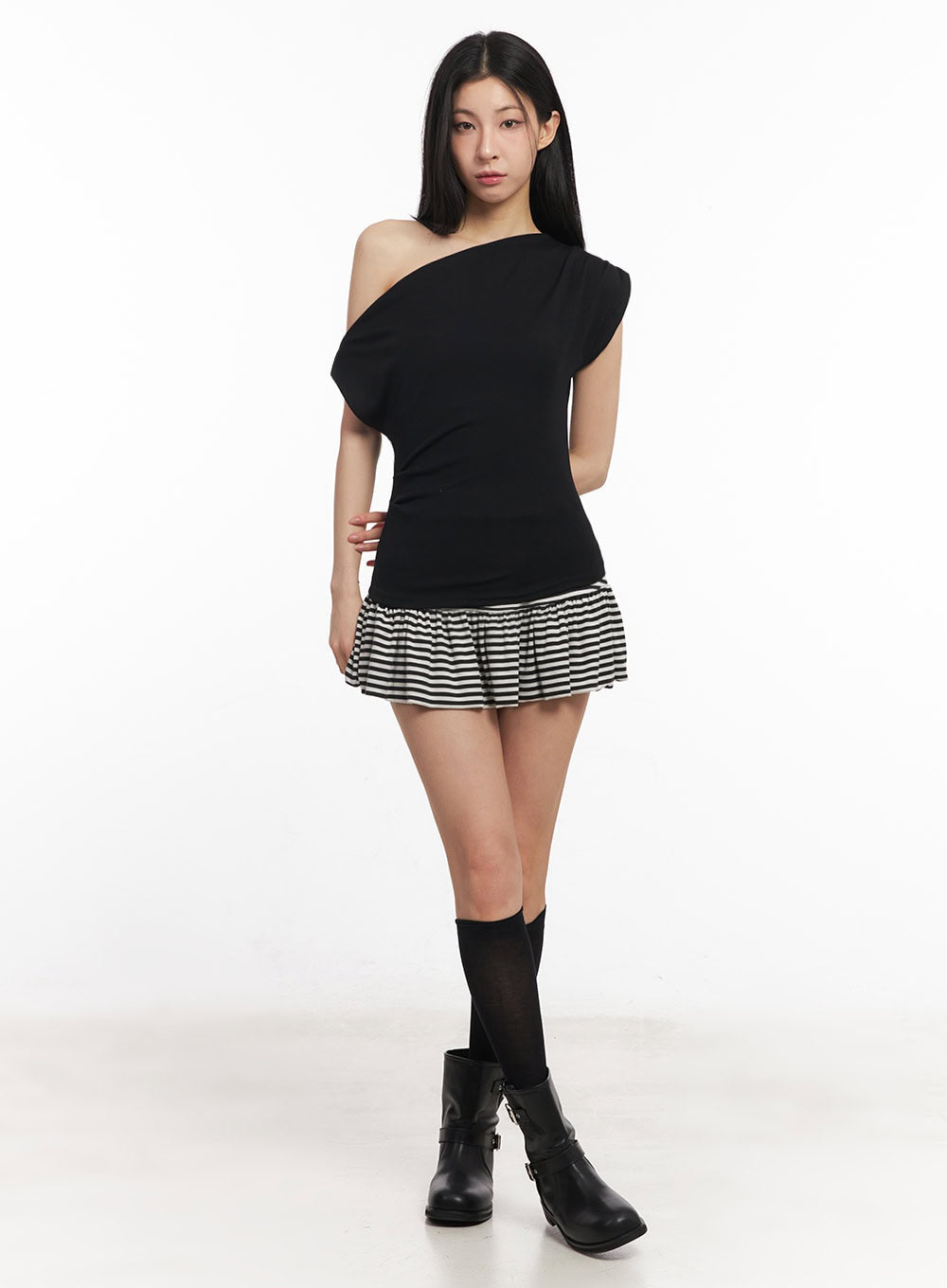 Striped Ruffle Mini Skirt IY529