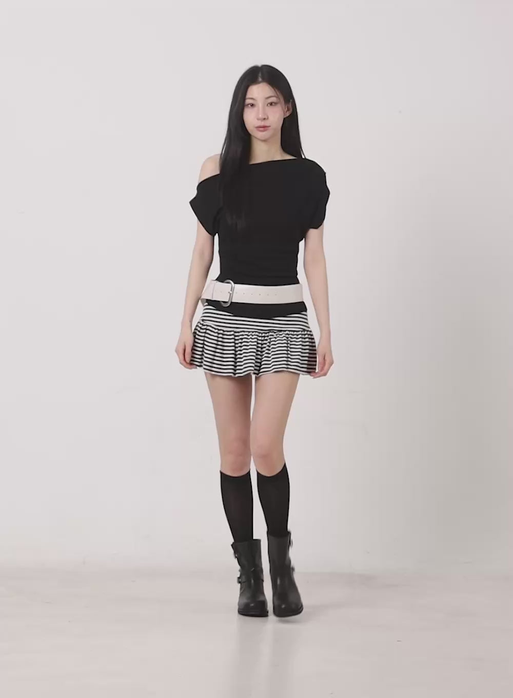 Striped Ruffle Mini Skirt IY529